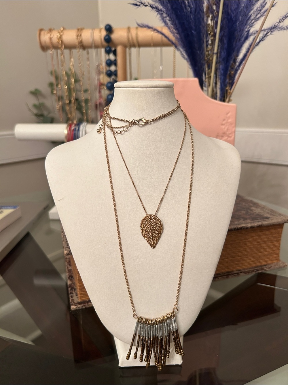 Gold Leaf Layered Necklace Set - Women Jewelry